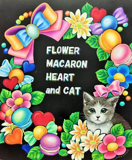 Flower Macaron Heart and Cat